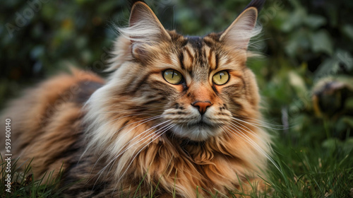 A Maine Coon Cat in its natural habitat - Among the grass