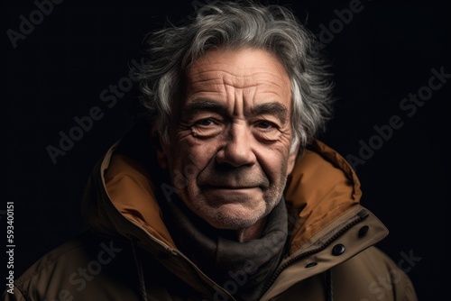 Portrait of an old man in a jacket on a black background © Robert MEYNER