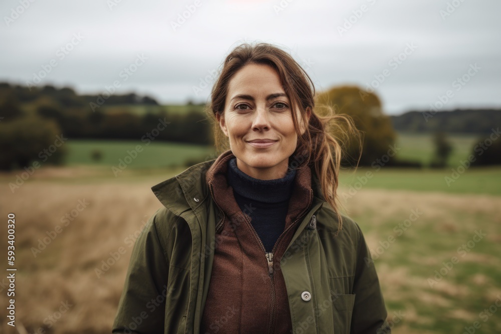 Portrait of a beautiful woman in the countryside. Selective focus.