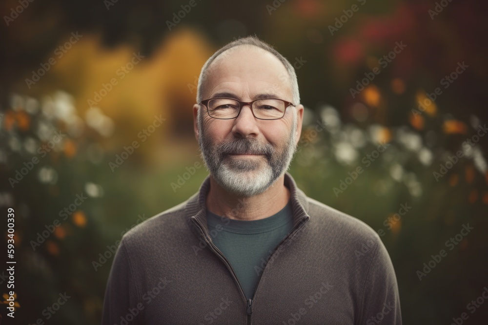 Portrait of a senior man with gray beard and glasses in the garden Portrait of a senior man with gray beard and glasses in the garden