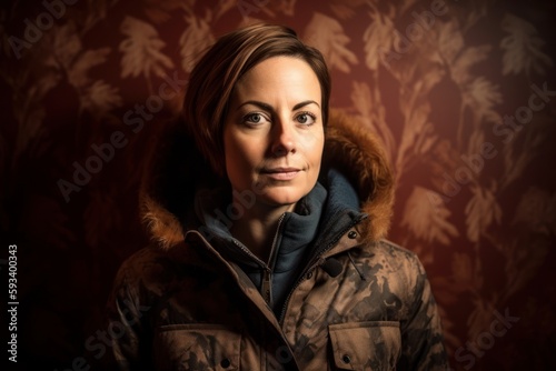 Portrait of a beautiful woman in winter clothes on a dark background