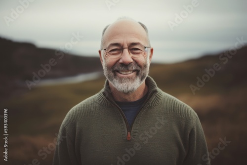 Portrait of a senior man smiling at camera while standing in nature