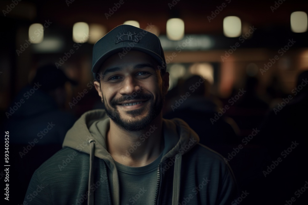 Handsome young man with a cap on his head smiling at the camera Handsome young man with a cap on his head smiling at the camera
