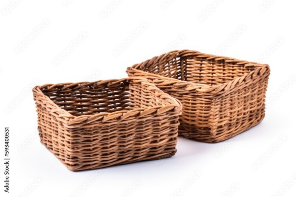 rattan baskets isolated on white background. AI generative image. rattan baskets isolated on white background. AI generative image.
