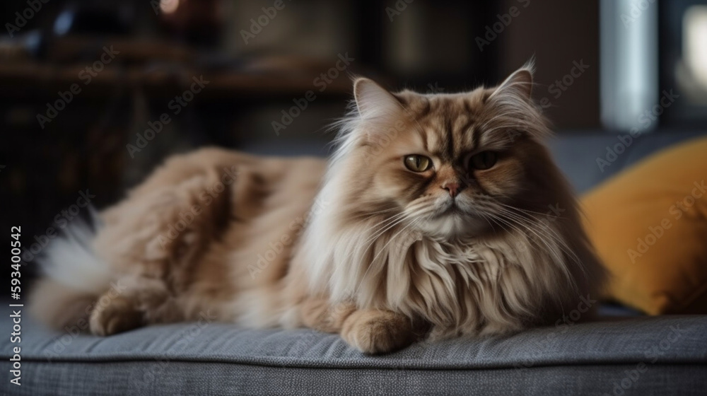 A Sweet Persian Cat Resting on the Sofa