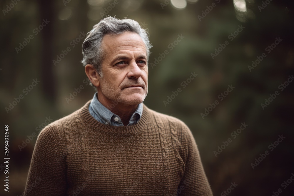 Portrait of senior man with grey hair in the autumn forest. Portrait of senior man with grey hair in the autumn forest.