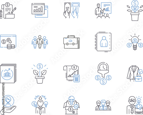 Accounting business outline icons collection. Accounting, Business, Finances, Taxation, Clientele, Records, Profitability vector and illustration concept set. Auditing, Returns, Transactions linear