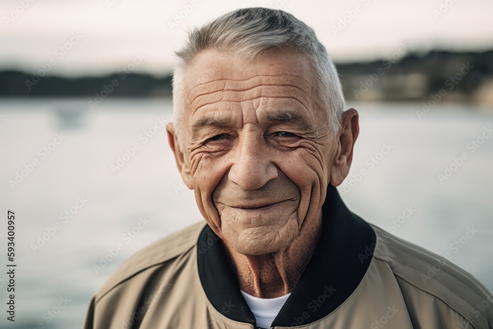 Portrait of a smiling senior man on the pier at sunset. Portrait of a smiling senior man on the pier at sunset.