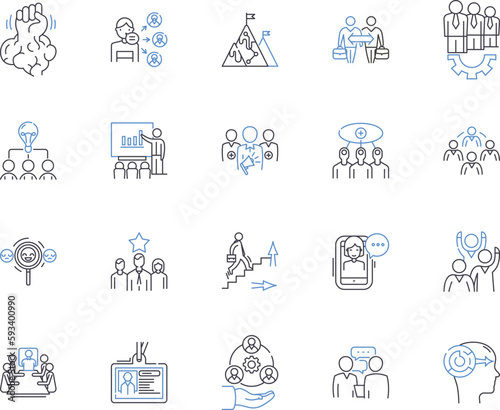 Team cooperation outline icons collection. Collaboration, Synergy, Unite, Together, Communicate, Cooperate, Network vector and illustration concept set. Bond, Integrate, Coordinate linear signs