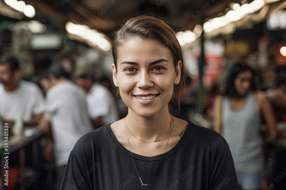 Portrait of a young woman in a coffee shop, smiling. Portrait of a young woman in a coffee shop, smiling.