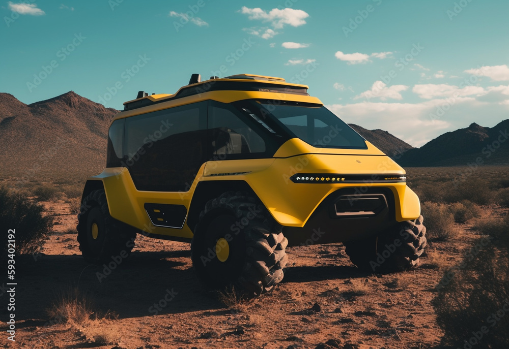 Large autonomous vehicle from the future, electric vehicle SUV EV 