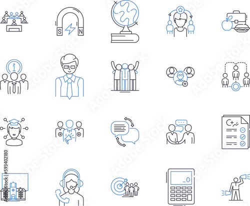workshops and sessions outline icons collection. workshops, sessions, training, development, learning, education, skills vector and illustration concept set. knowledge, networking, collaboration