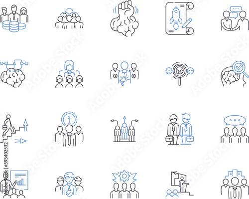 Team networking outline icons collection. Networking, Team, Collaboration, Connecting, Partnership, Discussion, Union vector and illustration concept set. Communication,Association,Interaction linear