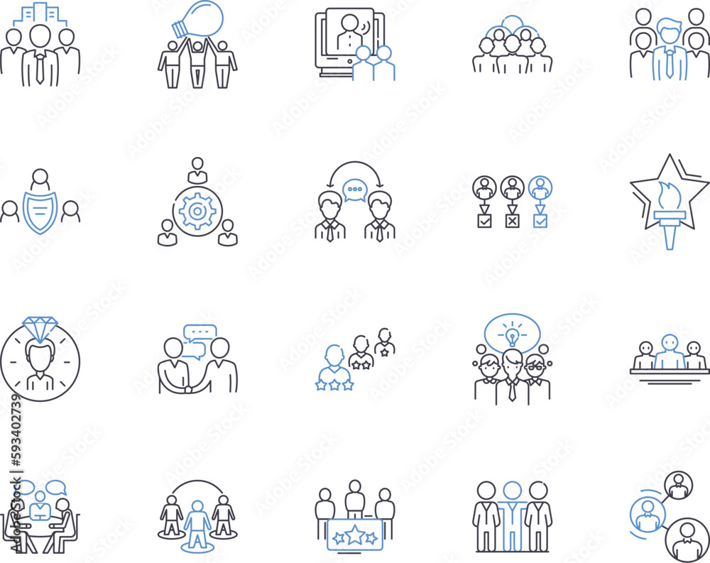 Workmates outline icons collection. Colleagues, Coworkers, Peers, Associates, Comrades, Teammates, Partners vector and illustration concept set. Friends, Laborers, Mates linear signs