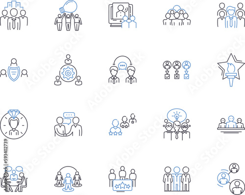 Workmates outline icons collection. Colleagues  Coworkers  Peers  Associates  Comrades  Teammates  Partners vector and illustration concept set. Friends  Laborers  Mates linear signs