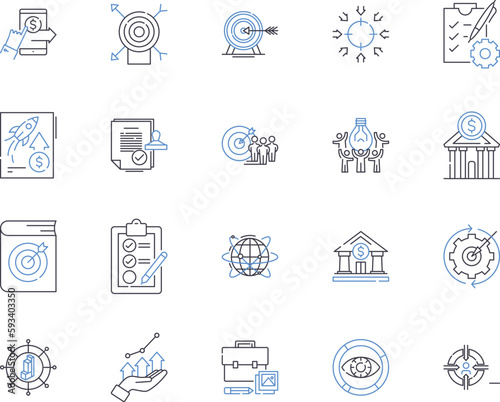 Collaborative management outline icons collection. Cooperation, Teamwork, Sharing, Interdependence, Allocation, Negotiation, Coordination vector and illustration concept set. Participation