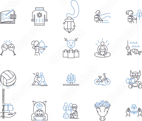 Acitve and handmade hobbies outline icons collection. Crafting, Knitting, Crocheting, Sewing, Carving, Painting, Woodworking vector and illustration concept set. Weaving, Quilting, Gardening linear