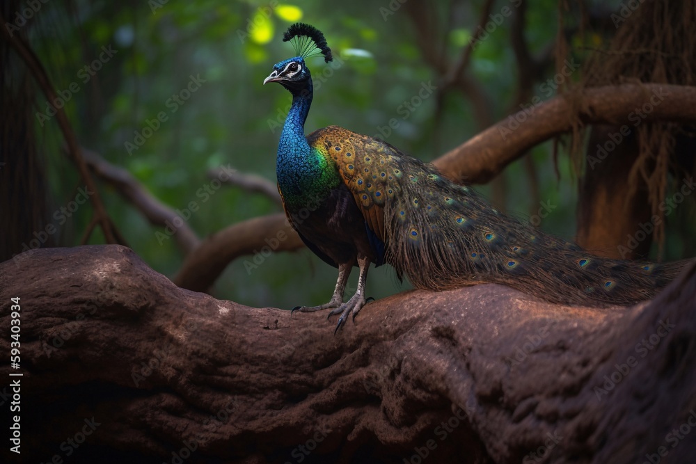 Obraz premium beautiful peacock with feathers in the forest