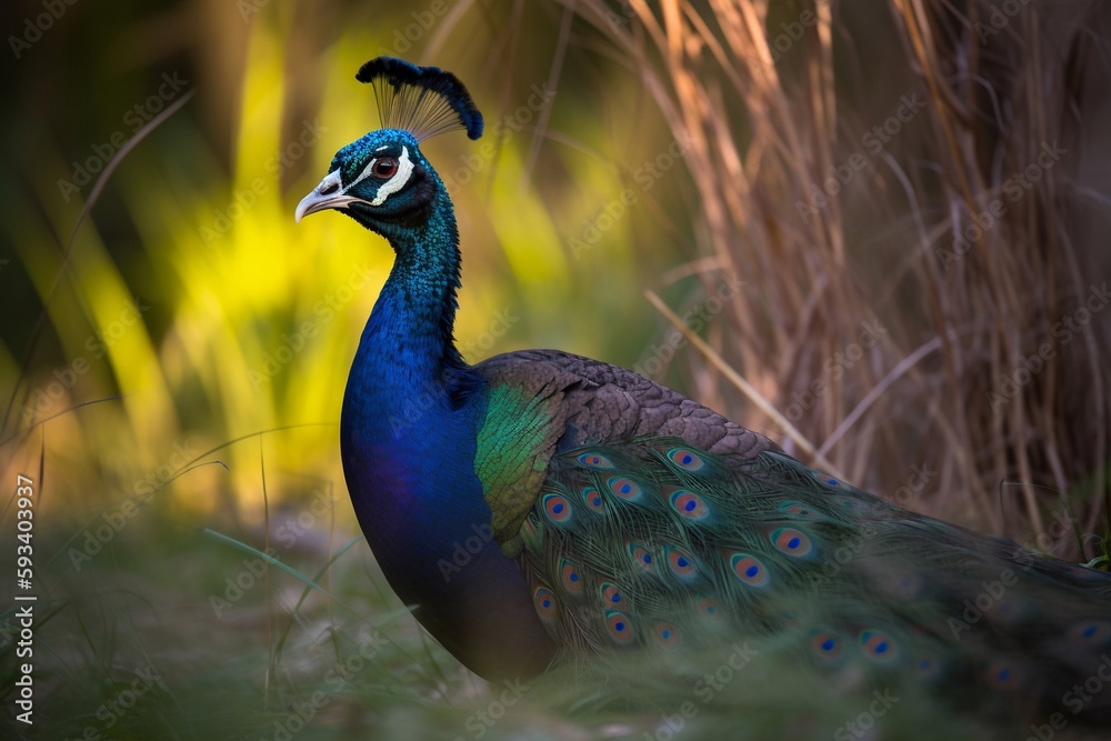 Obraz premium beautiful peacock with feathers in the forest