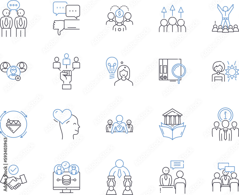 Team training outline icons collection. Team-building, Collaboration, Education, Coaching, Facilitation, Accountability, Motivation vector and illustration concept set. Communication, Productivity Team training outline icons collection. Team-building, Collaboration, Education, Coaching, Facilitation, Accountability, Motivation vector and illustration concept set. Communication, Productivity