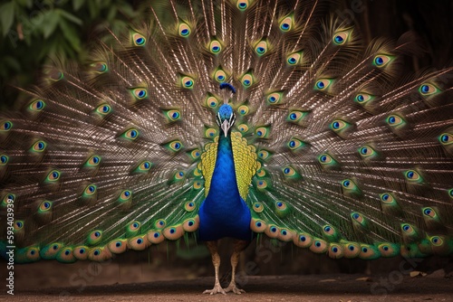 beautiful peacock with feathers in the forest