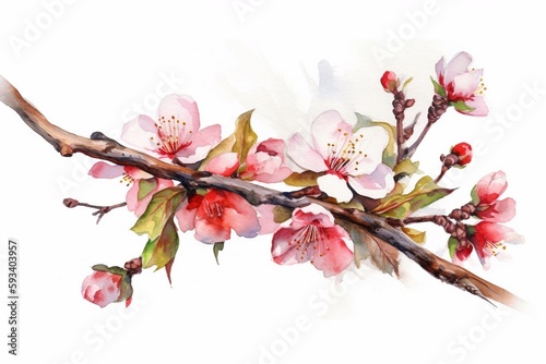 cherry blossom watercolor isolated on white