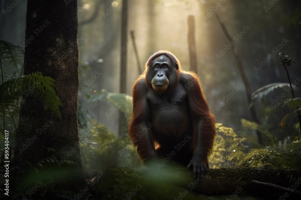 portrait orangutang on the forest