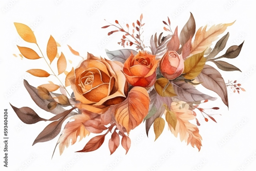 watercolor hand drawn rose flowers isolated on white