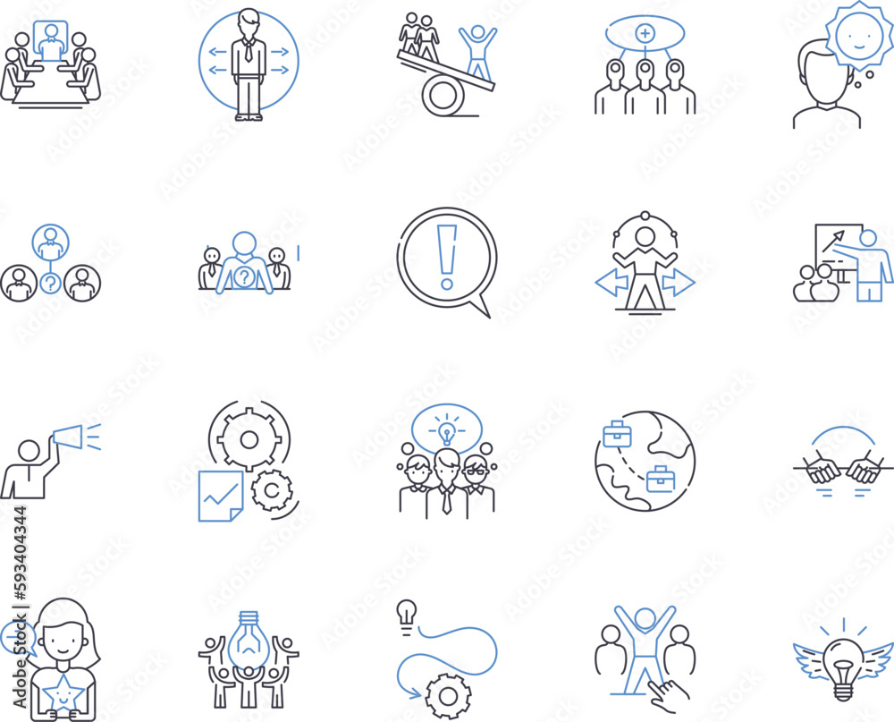 Top management outline icons collection. Leadership, Executives, Directors, Officers, Administrators, Managers, Advisors vector and illustration concept set. Supervisors, Heads, Chiefs linear signs