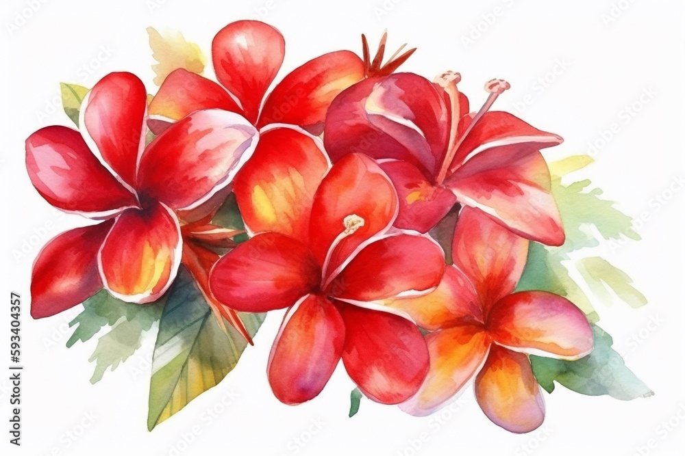 red frangipani flower watercolor isolated on white red frangipani flower watercolor isolated on white