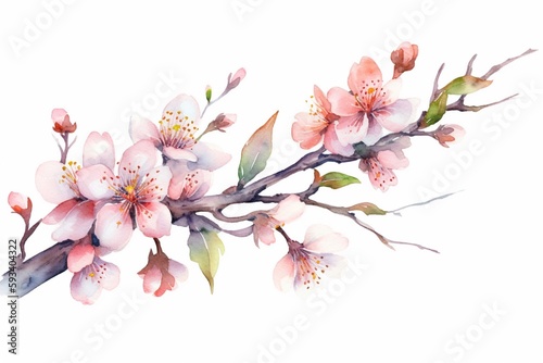 pink cherry blossom watercolor isolated on white