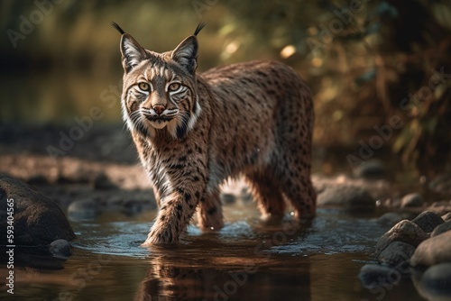 portrait lynx in the river of forest