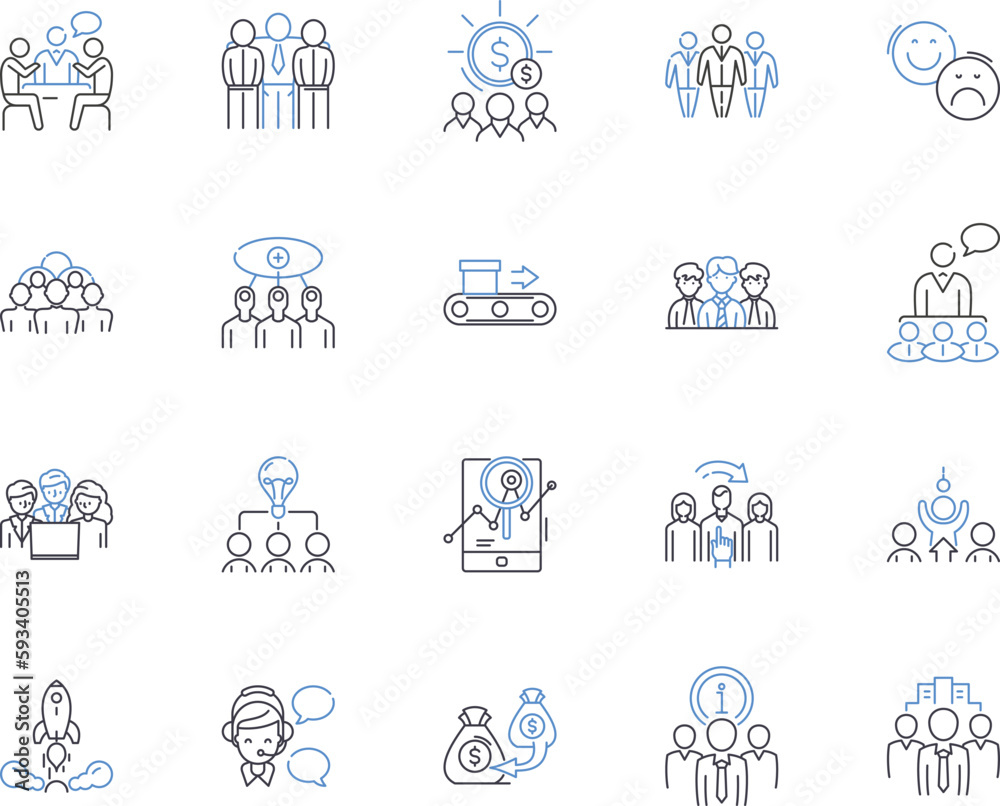 Business organization outline icons collection. Organization, Business, Management, Planning, Strategy, Team, Cooperation vector and illustration concept set. Cooperation, Structure, Goal linear signs Business organization outline icons collection. Organization, Business, Management, Planning, Strategy, Team, Cooperation vector and illustration concept set. Cooperation, Structure, Goal linear signs