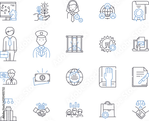 Bank legal outline icons collection. Bank, Legal, Contract, Finance, Law, Issues, Rights vector and illustration concept set. Compliance,Agreement,Rule linear signs