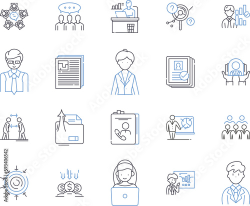 Sales management outline icons collection. Sales, Management, Planning, Forecasting, CRM, Analytics, Pricing vector and illustration concept set. Strategies, Incentives, Channels linear signs
