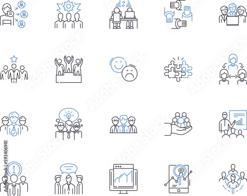 Team cooperation outline icons collection. Collaboration, Synergy, Unite, Together, Communicate, Cooperate, Network vector and illustration concept set. Bond, Integrate, Coordinate linear signs