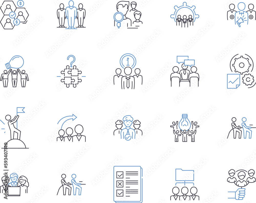 Workmates outline icons collection. Colleagues, Coworkers, Peers, Associates, Comrades, Teammates, Partners vector and illustration concept set. Friends, Laborers, Mates linear signs