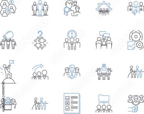 Workmates outline icons collection. Colleagues, Coworkers, Peers, Associates, Comrades, Teammates, Partners vector and illustration concept set. Friends, Laborers, Mates linear signs