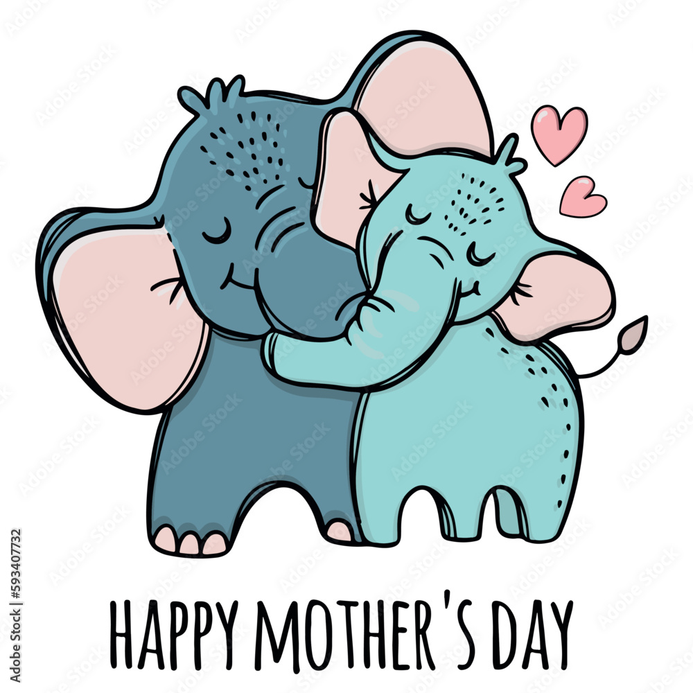 Fototapeta premium Heartwarming Greeting Cards: Show Your Love with Cute Animals and Flowers on Mother's Day. Perfect Mother's Day Celebration Card Vector Design