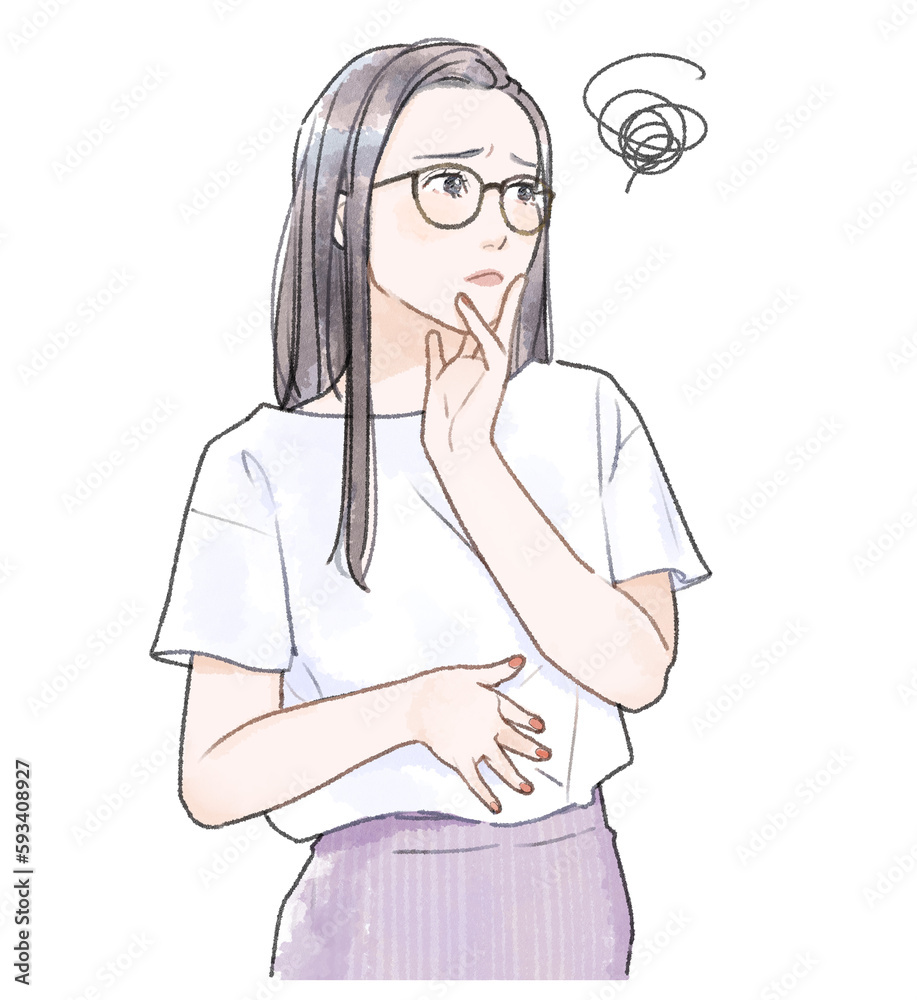 Illustration of a troubled expression, upper body. Illustration of a troubled expression, upper body.