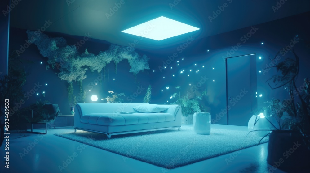 futuristic living room, chill trendy lo-fi style, generative ai
