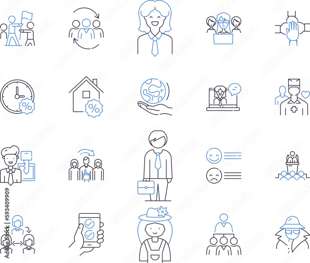 Work space outline icons collection. Office, Area, Desk, Environment, Room, Space, Facility vector and illustration concept set. Table, Seat, Zone linear signs