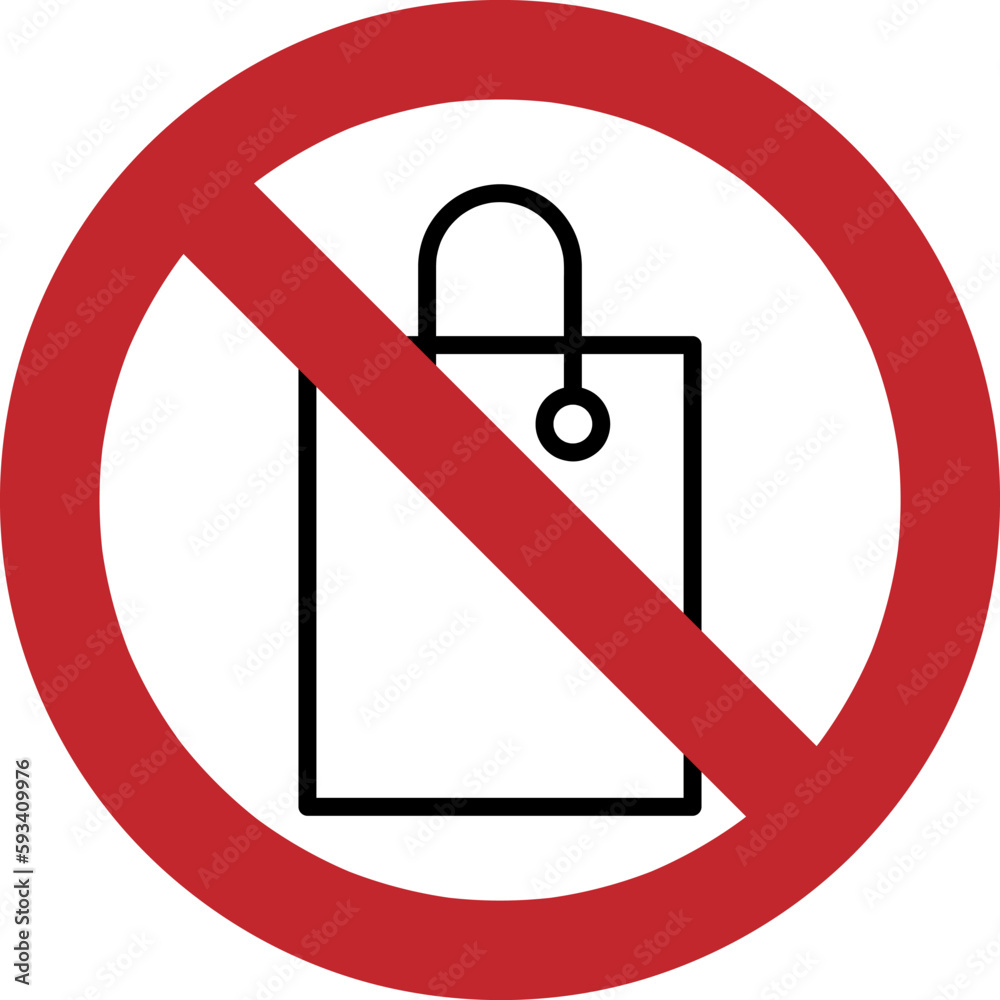 Shopping bag prohibited sign. Forbidden signs and symbols on white background Shopping bag prohibited sign. Forbidden signs and symbols on white background