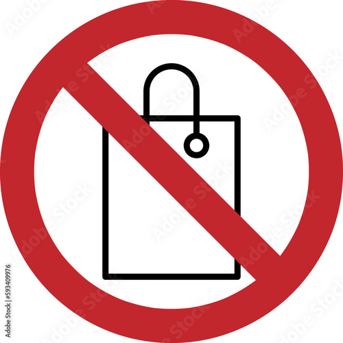 Shopping bag prohibited sign. Forbidden signs and symbols on white background