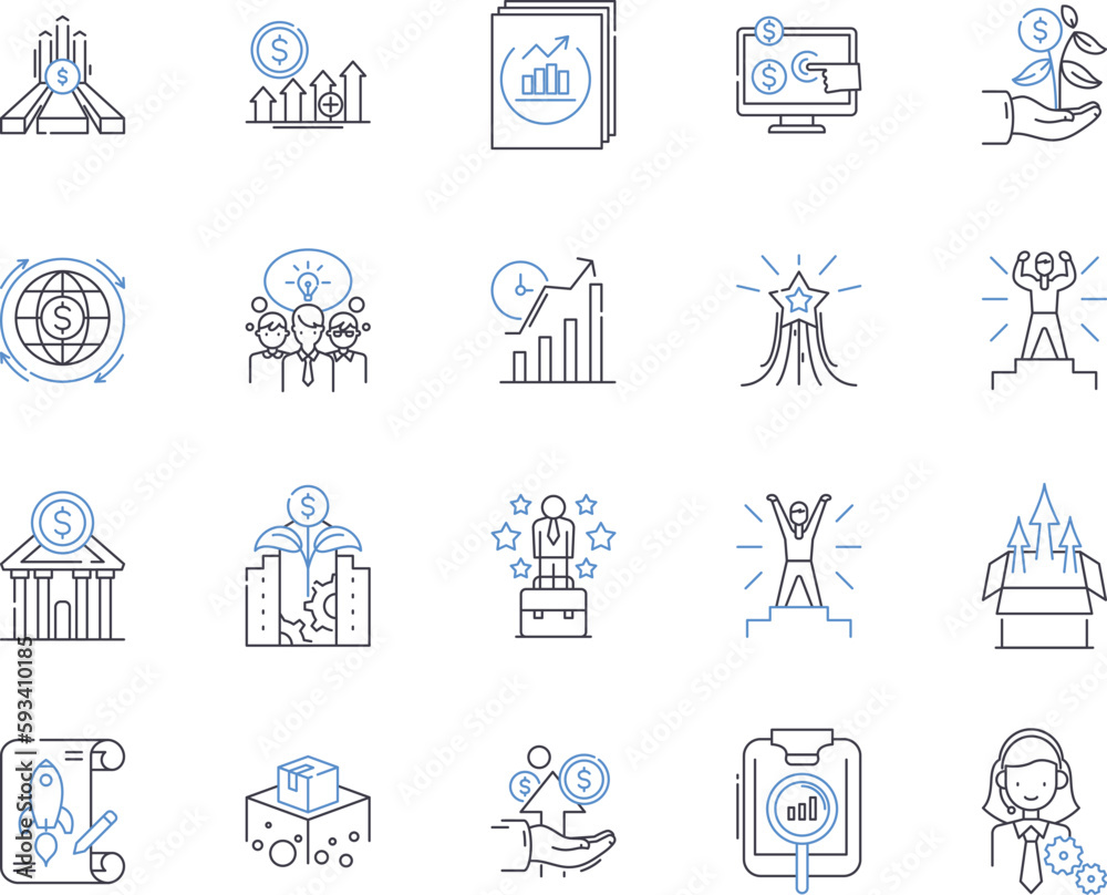 Productivity outline icons collection. Efficiency, Output, Effectiveness, Automation, Streamline, Organize, Goal-Setting vector and illustration concept set. Plan, Optimize, Outcome linear signs