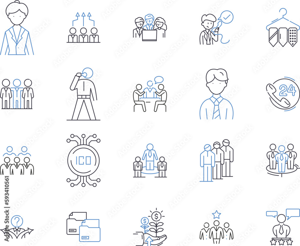 Office workers outline icons collection. Office, Workers, Clerk, Employee, Manager, Professional, Typist vector and illustration concept set. Receptionist, Accountant, Adviser linear signs Office workers outline icons collection. Office, Workers, Clerk, Employee, Manager, Professional, Typist vector and illustration concept set. Receptionist, Accountant, Adviser linear signs