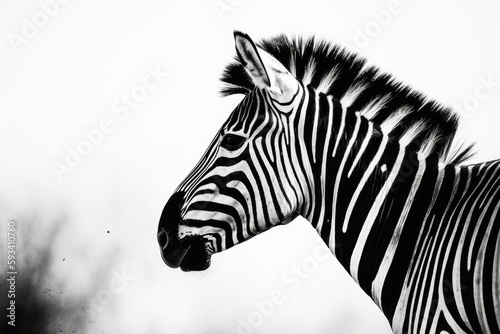 monochrome zebra in its natural habitat. Generative AI