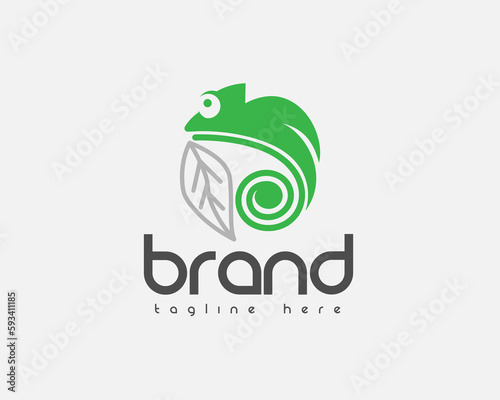 abstract green eco chameleon leaf logo icon symbol design template illustration