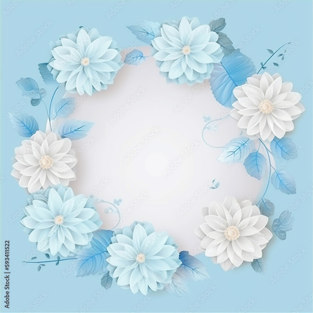 Light blue flower frame in vector space. Generative AI Light blue flower frame in vector space. Generative AI