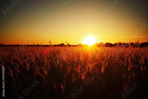 picturesque sunset over a lush field of tall grass. Generative AI